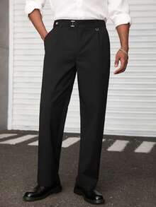 Manfinity Mode Pantalones de traje de trabajo/commute de unicolor con bolsillo para hombre - Negro - Ver 4