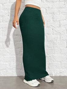 SHEIN EZwear 女士休闲度假长款针织裙 - 墨綠色 - 查看 4