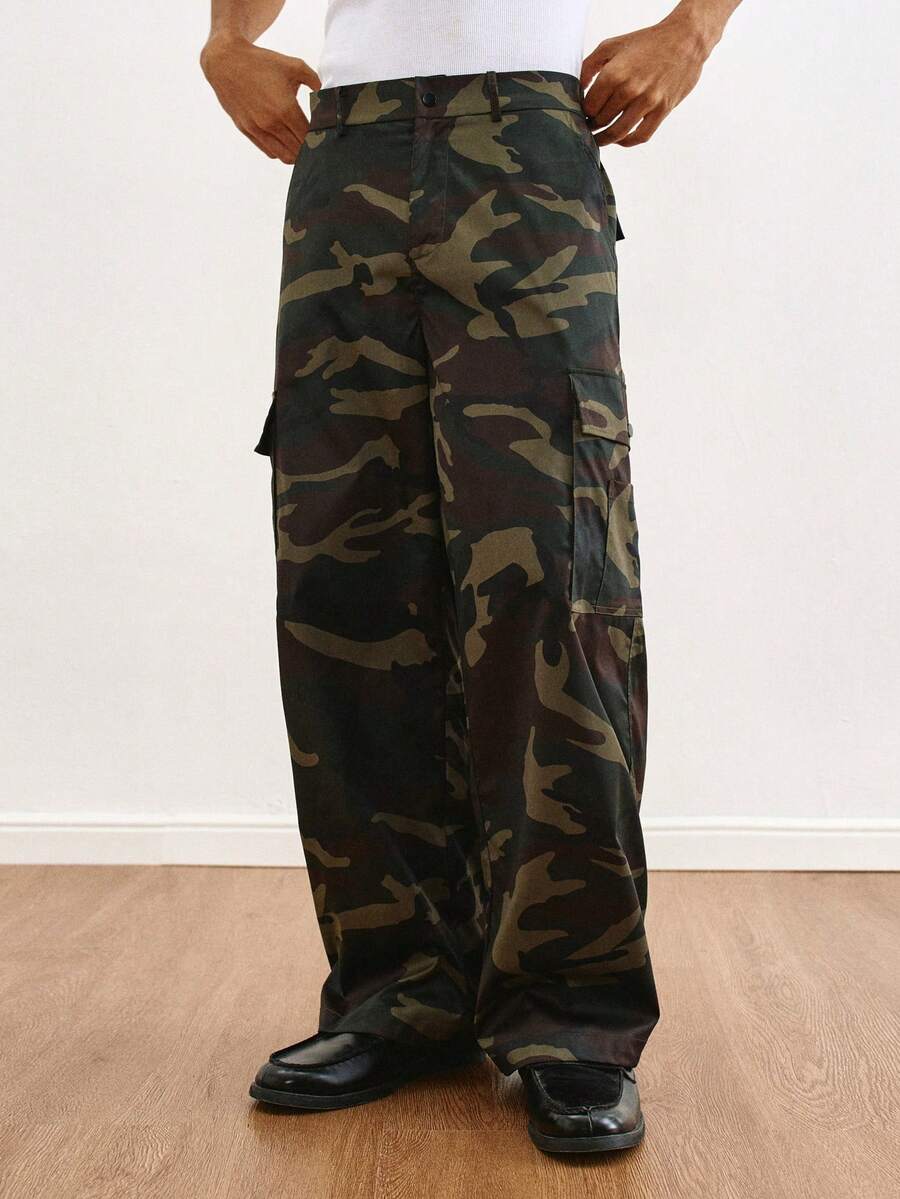 TOKVUE Men's Camouflage Pattern Cargo Pocket Loose Wide Leg Pants - Multicolor - View 1