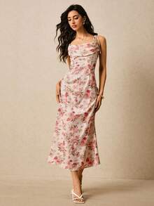 Poéselle 女士碎花扭结前襟连衣裙 - 紅色 - 查看 5