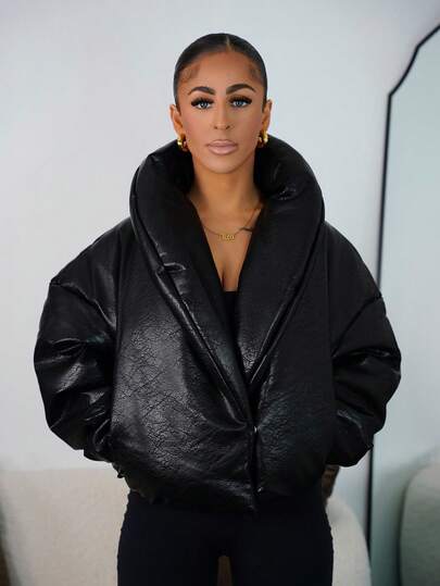 SAYEHFBABY 加厚翻领仿皮外套，适合夜间外出、秋季、冬季、返校季、日常穿着、圣诞派对、优雅晚宴等场合。