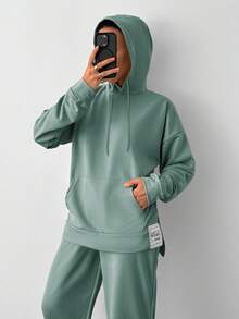 EURMUSE Light Grey Two Thread Sweatshirt And Sweatpant With Label Detail - Mint Green - View 4