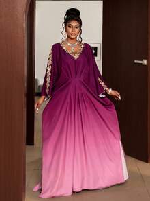 Maweii Đầm dài dáng suông cổ chữ V tay cánh dơi màu gradient thanh lịch dành cho nữ cỡ lớn, thích hợp cho các bữa tiệc mùa xuân/hè. - Nhiều màu - Xem 5