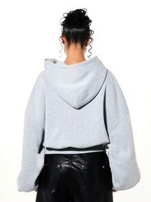 SUMWON WOMEN Boxy Fit Oversized Grey Hoodie With Red Heart Graphic Print Long Sleeve Casual Winter Fall Pullover Sweatshirt For Valentine's Day - Grey - View 2