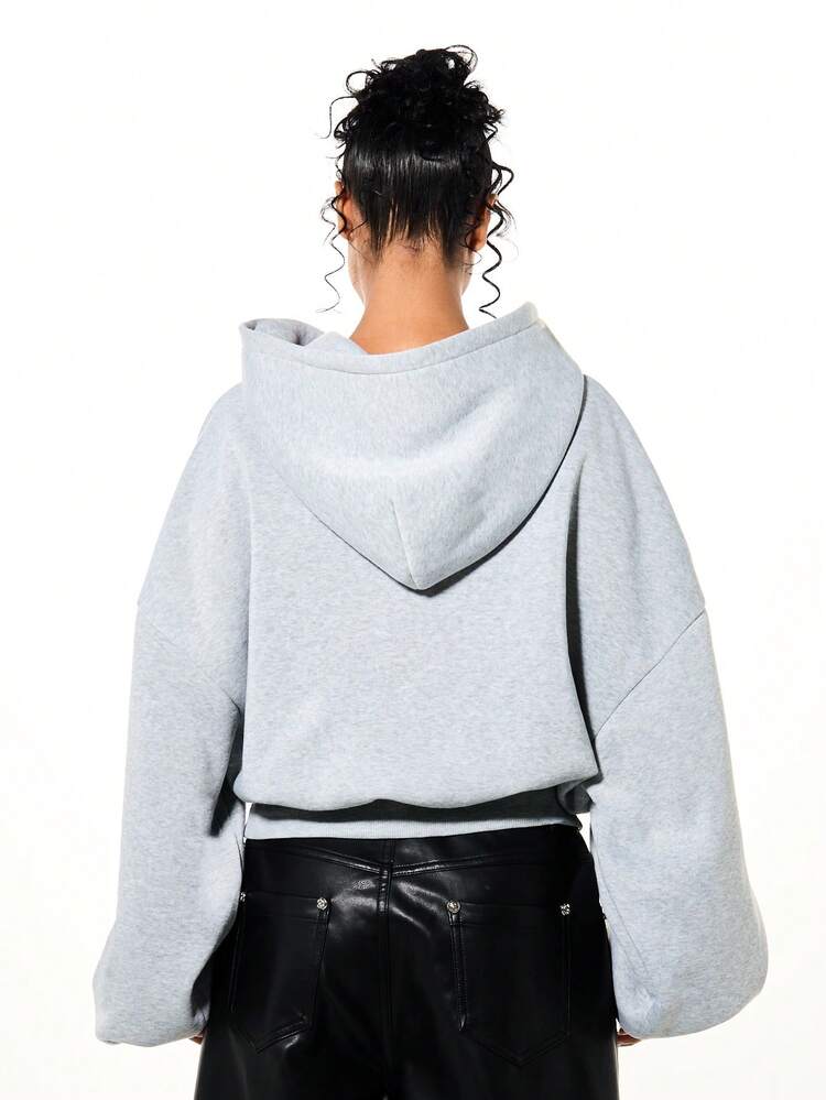 SUMWON Boxy Fit Oversized Grey Hoodie With Red Heart Graphic Print Long Sleeve Casual Winter Fall Pullover Sweatshirt For Valentine's Day