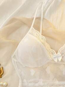 DelicateAllure Women's Sheer Bowknot Decor Mesh Heart Sexy Camisole Nightgown Sexy Sleep Dress Sheer Nightgown - White - View 7