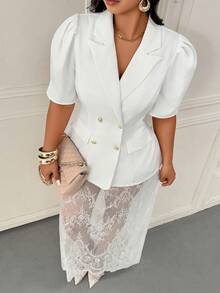 Femmeverse Saia Casual com Detalhe em Renda Plus Size Feminina - Branco - Visão 7