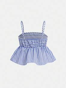 Firerie Kids Firerie Kids 少女无袖方领条纹荷叶边夏季吊带背心套装 - 藍白色 - 查看 10