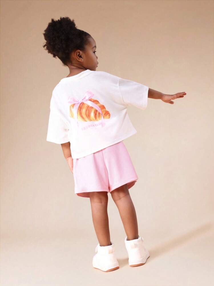 Croissant-Print-T-Shirt und Shorts-Set
