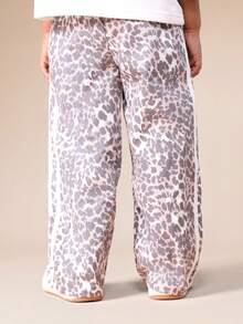 SUMWON Girls Leopard Print Track Pants With Side Stripe Detail Elastic Waist Casual Joggers For Kids School Playground Activewear Vacation - Khaki - View 2