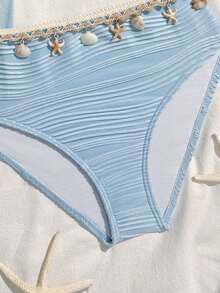 SHEIN Tween Girls' Summer Beach Vacation Shell & Starfish Woven Strap Bikini Set - Baby Blue - View 5