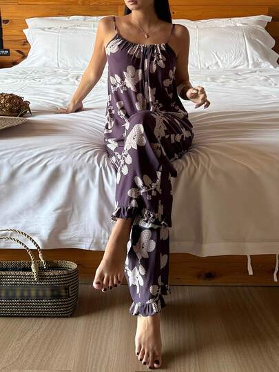 DAZY Floral All-Over Print Loose Women's Sleepwear Jumpsuit