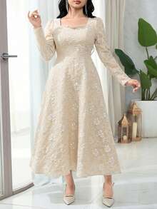 Modelyn Đầm công sở cổ điển thanh lịch chất liệu jacquard dành cho nữ - Màu Khaki - Xem 5