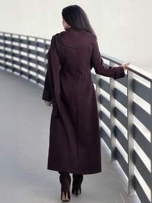 Durrani Popal Women's Elegant, Refined, Dignified Daily Commute Street Fashion New Fashionable Versatile Wide Scarf Shawl Collar Button Waist A-Line Long Brown Coat,Fall Winter Clothes For Women Women's Winter Coat New Year - Coffee Brown - View 3