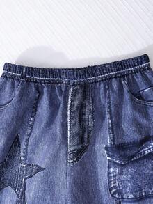 3pcs/Set Teenage Girls Ombre Striped Flare Sleeve Cover Up, Solid Color Camisole, And Distressed Star Print Wide Leg Jeans Pants, Retro Chic Street Style - Blue - View 8