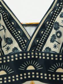 Swim Oasis 女士棕榈树印花吊带连体泳衣，配同款罩裙 - 彩色 - 查看 8