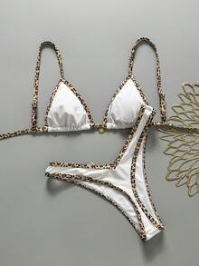 Swim Vcay 2件套女士夏季随机印花吊带细肩带金属装饰性感比基尼套装 - 彩色 - 查看 1