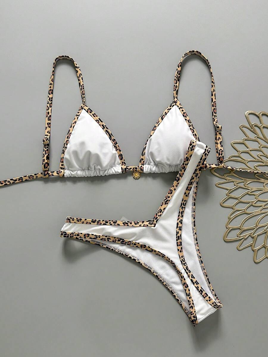 Swim Vcay 2件套女士夏季随机印花吊带细肩带金属装饰性感比基尼套装 - 彩色 - 查看 1