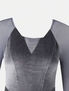 SHEIN Teen Girls Elegant Purple Ballet Leotard, Featuring Soft Velvet Fabric And Silky Mesh Panels - Grey - View 8