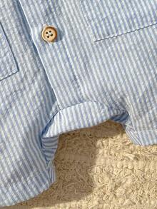 Loomiva Bộ đồ 2 món cho bé gái sơ sinh: áo liền quần không tay kẻ sọc nhiều màu sắc và mũ. - Màu xanh lam - Xem 3