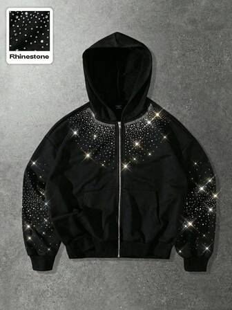 Felpa con cappuccio oversize da uomo con diamanti scintillanti