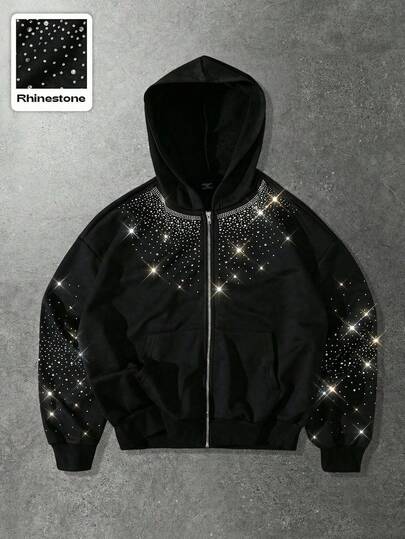 Felpa con cappuccio oversize da uomo con diamanti scintillanti