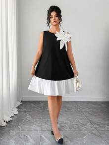 Elenzga 大码女士优雅花卉拼接连衣裙，休闲、约会、通勤、毕业典礼、假日、情人节、音乐节、母亲节、万圣节、感恩节、复活节、国庆节、舞会、约会派对、婚礼季、户外活动皆宜 - 黑色 - 查看 5