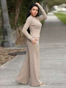 Durrani Popal Áo khoác cardigan tay dài cài nút, quần dệt kim co giãn thoải mái, bộ đồ dệt kim gân, trang phục dạo phố sang trọng, gợi cảm, mùa thu, đêm tiệc mùa thu, lễ tạ ơn sang trọng - Xám - Xem 6