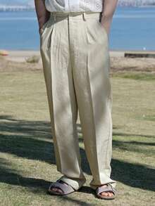 DAZY Spring Solid Beige Slim-Fit Men's Suit Pants - Beige - View 3