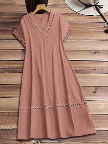 Vestido casual de vacaciones de unicolor talla - Rosa vieja - Ver 2