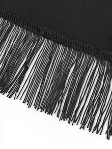 Franclia Women's Elegant Commuter Patchwork Tassel Skirt, Summer - Black - View 7