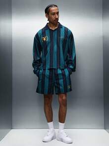 PLAYBOY X SUMWON Striped Long Sleeve Polo Shirt With Embroidered Logo And Number 22 Detail - Multicolor - View 3