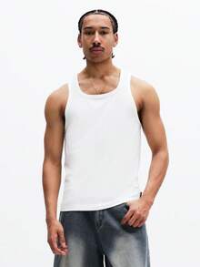 SUMWON 经典必备单品 无袖圆领纯棉背心，版型合身，夏季休闲必备单品 - 白色 - 查看 1