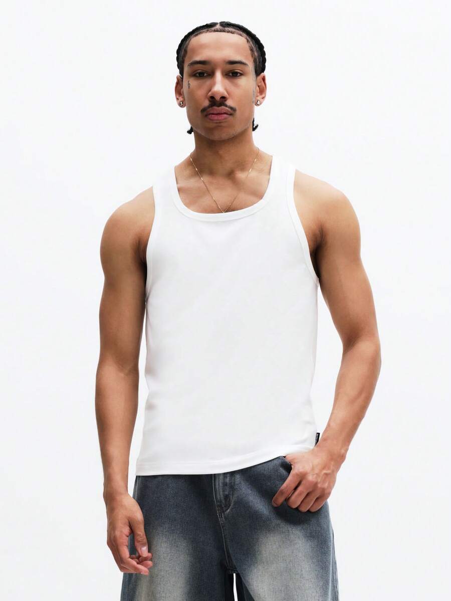 SUMWON 经典必备单品 无袖圆领纯棉背心，版型合身，夏季休闲必备单品 - 白色 - 查看 1