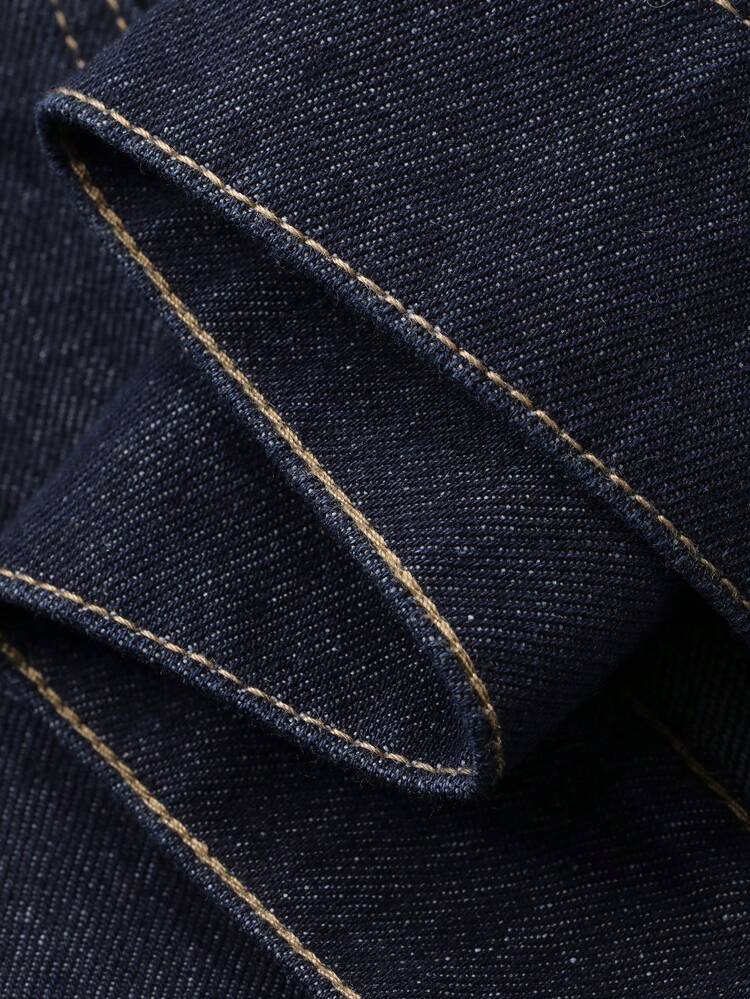Men's Short Denim Jacket With Letter Embroidery, Navy Blue, Spring/Autumn