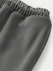 SHEIN Pantalones anchos de pierna ancha con cintura de contraste sueltos y casuales para niñas preadolescentes, cómodos - Gris - Ver 4