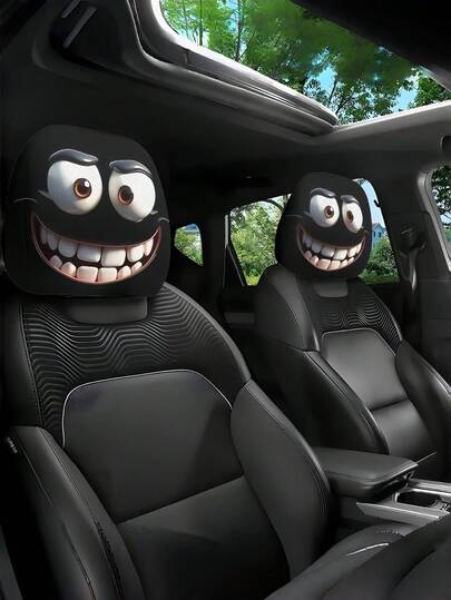 Zazumi 2pcs Funny Car Headrest Covers - No-Fill Design, Easy Installation, Fit For All Vehicles - Perfect For Halloween, Christmas, Everyday Use - Funny Faces Decoration - Car Interior Accessories For Men & Women - No Additional Padding Needed, Car Accessories, Holiday Decorations, Quirky Design, Lightweight Material, Holiday Shoppers, Best For Christmas