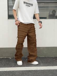 Manfinity ZONE917 Men's Solid Color Frayed Edge Slant Pocket Casual Versatile Jeans - Brown - View 4