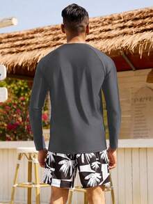 Manfinity KASUA 2pcs Men's Simple Print Long Sleeve Top And Shorts Set - Multicolor - View 2