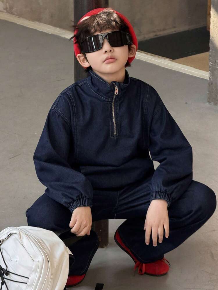 Tween Boys Fashion Zip-Up Denim Jacket And Pants Set