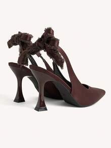 CUCCOO CHICEST Women's High Heels Pointed Toe 9CM Burgundy Women's High Heels Shoes Elegant Stiletto Shoes Mirror PU Material Easy To Wear Slingback With Tassel Big Bow Cute Coffee Brown High Heels Fashionable Versatile Suitable For Daily/Party/Commute/Valentine's Day Dating/Christmas/Formal Women's Shoes Wedding Shoes Spring Shoes Bride Shoes - Brown. - View 5