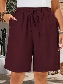 EMERY ROSE Quần short Bermuda nữ cỡ lớn, kiểu dáng thường ngày, màu trơn, thích hợp cho kỳ nghỉ hè, đi biển, có túi bên hông, dáng rộng, dài đến đầu gối, cạp trung bình, thời trang cơ bản, phù hợp cho kỳ nghỉ hè, nghỉ xuân, đi nghỉ mát, đi chơi, mẫu mới 2026, đơn giản và thời trang cho mặc hàng ngày, thích hợp cho mùa hè, kỳ nghỉ, mặc thường ngày, quần short màu đỏ rượu vang, quần short mùa hè cho nữ, quần short cạp chun, quần short thường ngày, quần short màu đỏ rượu, quần short đi biển cho nữ. - Màu Đỏ Sâu - Xem 7
