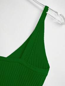 Franclia Camiseta de punto de unicolor acanalado de moda para mujer - Verde - Ver 4