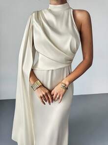 Firerie Women's Sexy  Elegant Minimalist Commuting Long Ribbon Backless Fitted Charmeuse Solid Color Asymmetry Waist Dress,Waist A-Line Dress, New Women's Dress, Waist Cinched Dress, Formal/Casual Commute,Wedding,Vacation Outfits Women,Valentine's Day Dress,Summer Dress ,Wedding Dress,Formal, Casual Date, Vacation,Prom Dress,Spring Break Outfits - Apricot - View 8