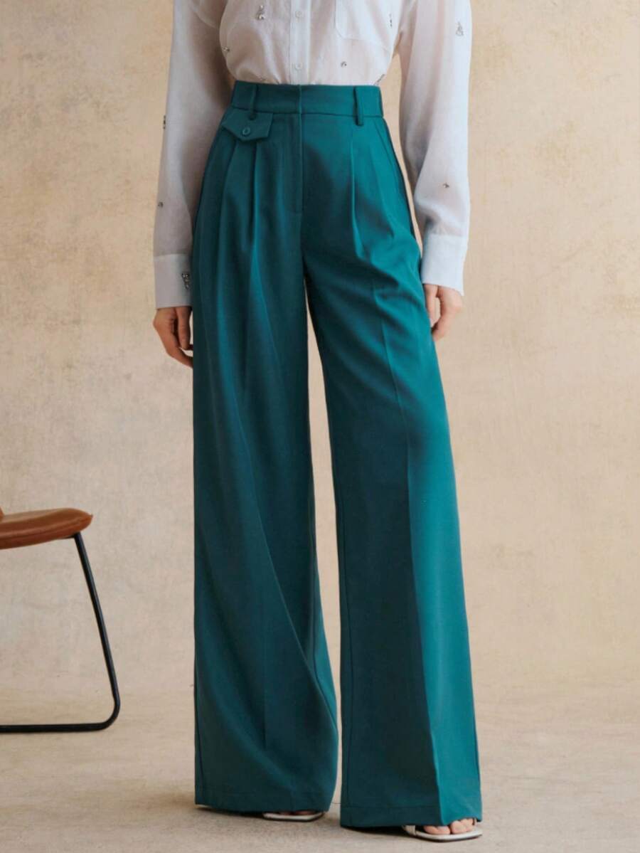 Anewsta Spring Fashion Modern Office Commute Structured Design Women's Suit Pants - Mint Blue - View 1