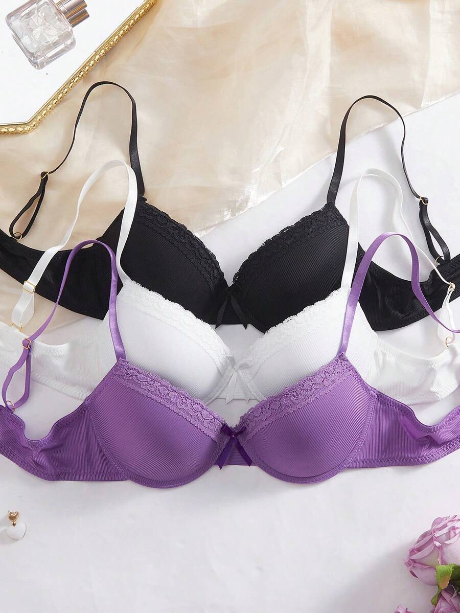 DesireSculpt 3pcs Women's Minimalist Casual Gather Bra Set - Multicolor - View 1