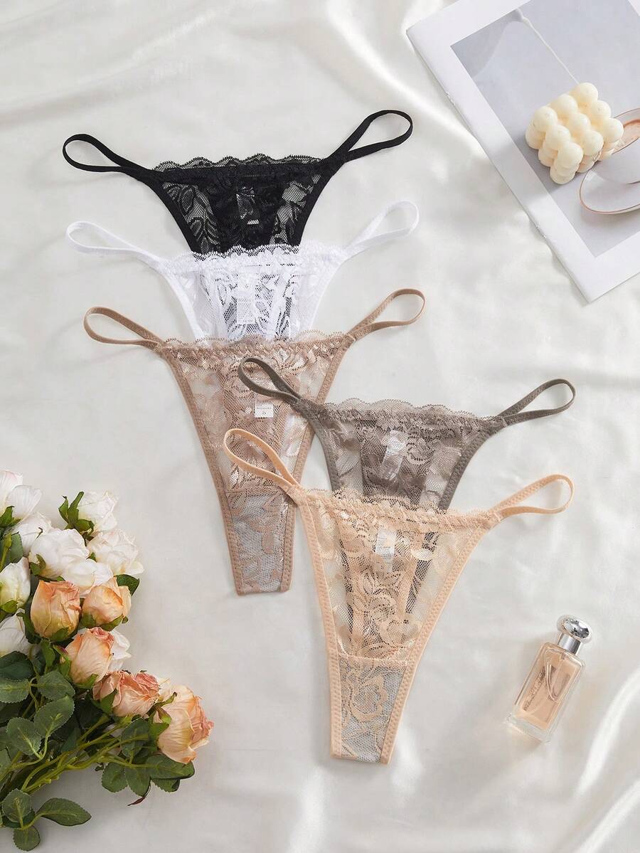 SHEIN Bộ 5 chiếc quần lót dây ren gợi cảm dành cho nữ, thoải mái. - Nhiều màu - Xem 1