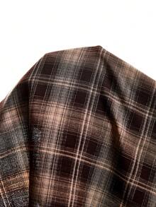 LYSMO 大码女式复古格子不对称下摆半身裙 - 棕色 - 查看 6