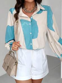 Weeklong Cămașă casual cu nasturi și imprimeuri aleatorii pentru femei, mărime plus