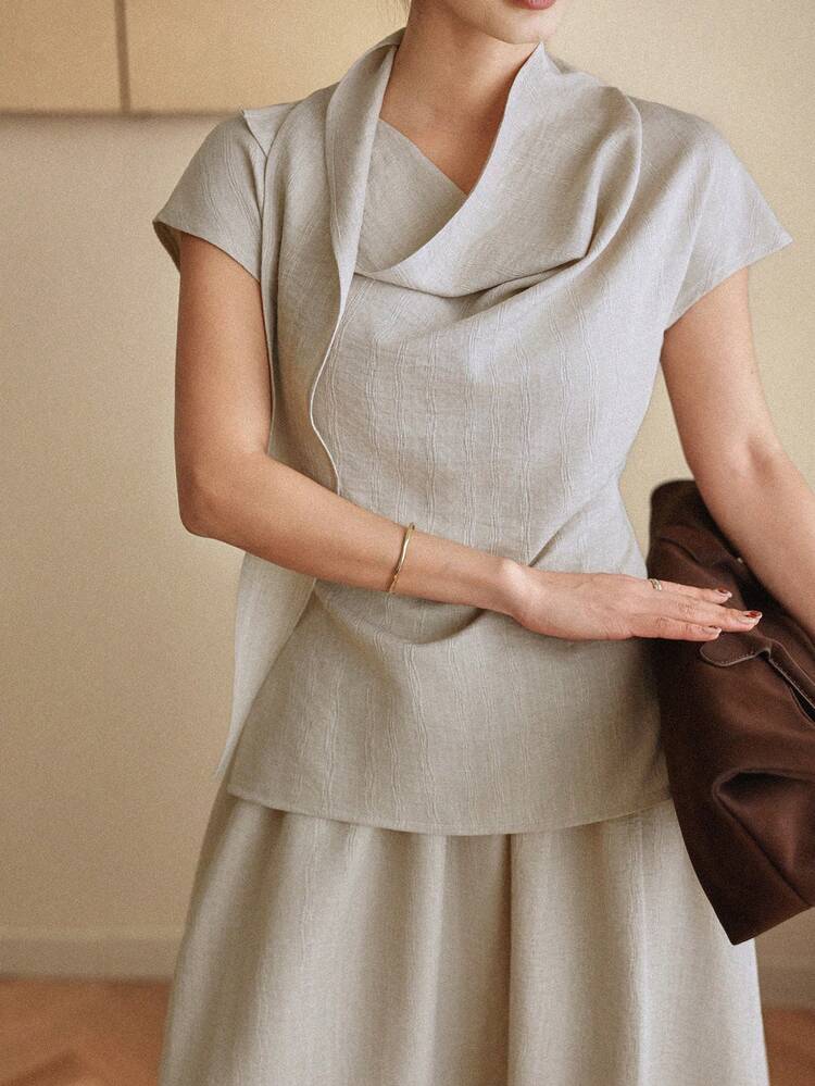 Women's Solid Color Cap Sleeve Shirt And Skirt Casual 2 Pieces Set Summer